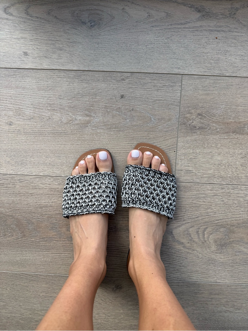 Zara Black & White Woven Slide Sandals